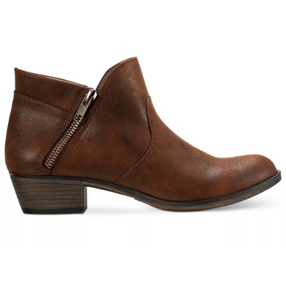 SUN + STONE Abby Double Zip Round Toe Block Heel Booties Chocolate 8.5 - Picture 2 of 7